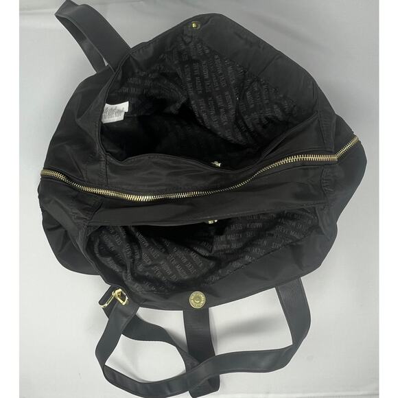 Steve Madden Weekender Bag Black with Gold Hardware, Handles and Shoulder Strap - Picture 4 of 6